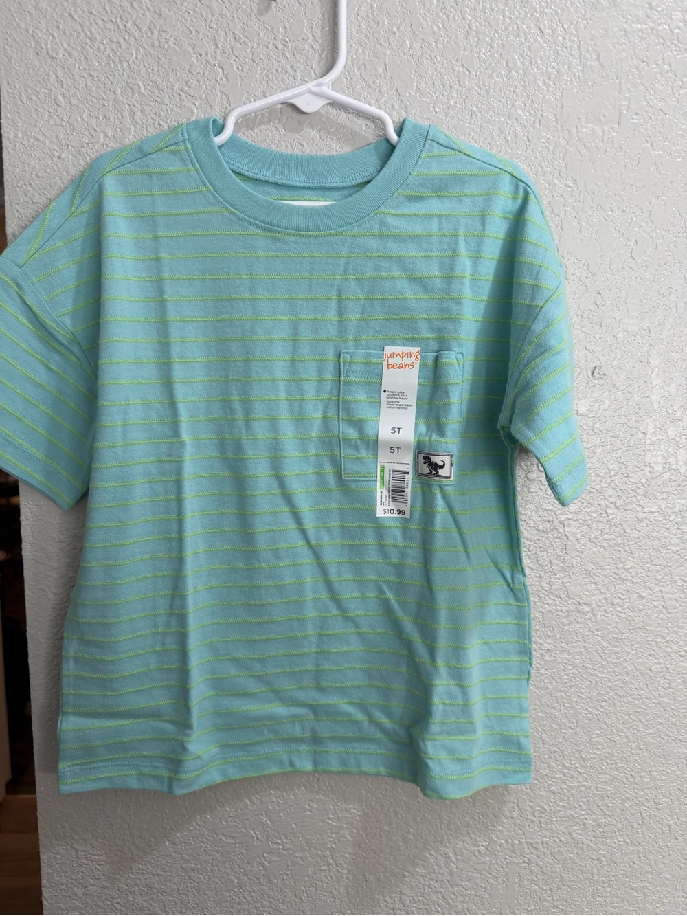 jumping beans Light Aqua & Lime Stripe Pocket Tee